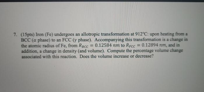 Iron undergoes an allotropic transformation at 912